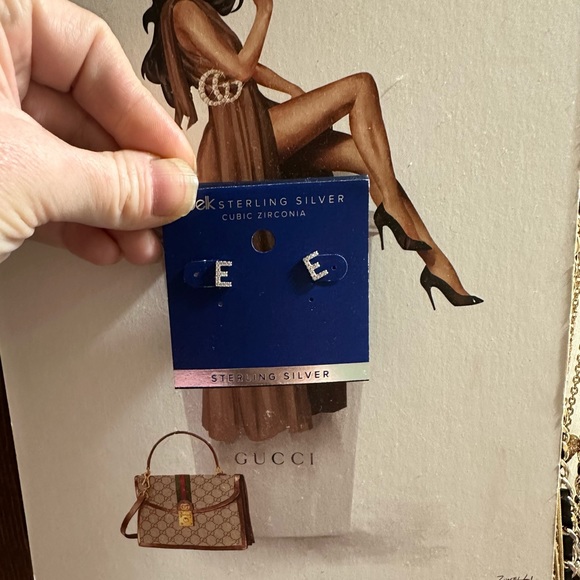 belk Jewelry Letter E Sterling Silver And Cubic Zirconia Earrings